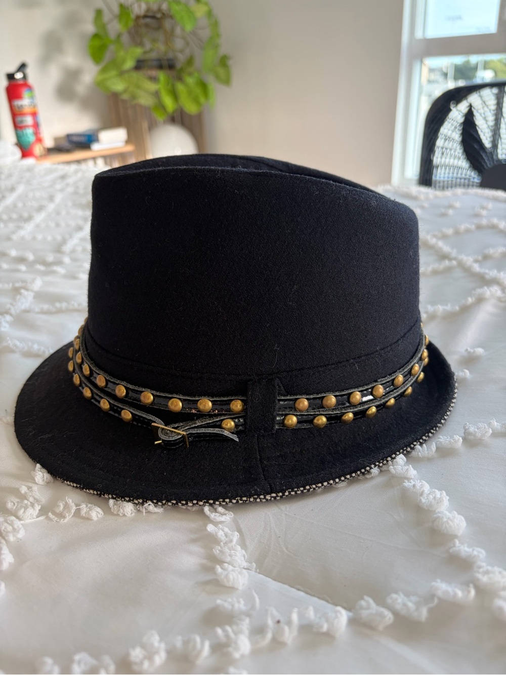 Cha Cha’s House of Ill Repute Black Stud-Trim Wool Hat with Accent